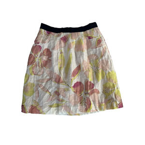 LOFT Pink Yellow Blush Floral A‎ Line Floral Skirt Linen Blend NWT Sz 2 Coquette